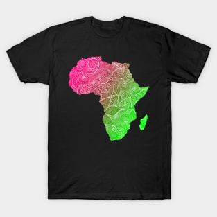 Colorful mandala art map of Africa with text in pink and green T-Shirt